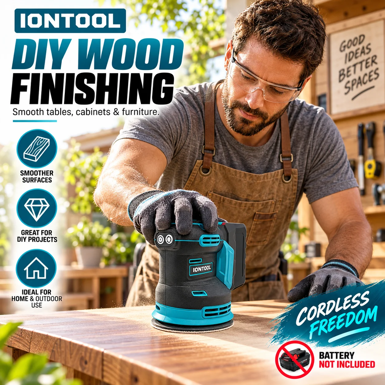 IONTOOL Cordless Sander 180mm For Guitar Body Sanding and Wooden Frame Polishing and Cabinet Surface Priming and Finishing