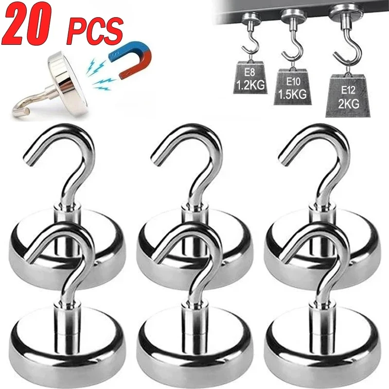 Ganchos magnéticos fuertes de Metal, gancho magnético resistente montado en la pared, colgador colgante para llaves, almacenamiento para el hogar, cocina y baño, 20/1 Uds.