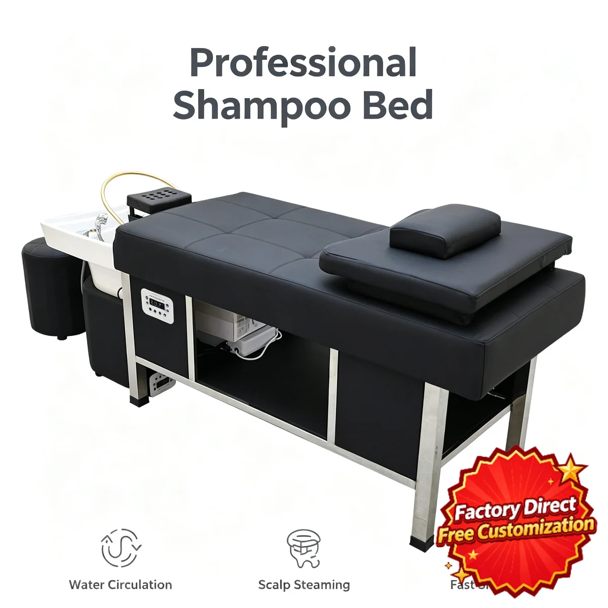 Stainless Steel Frame Thai Massage Shampoo Bed Water Circulation With Fumigation Set Head Spa Washing Bed For Beauty Salon Ba