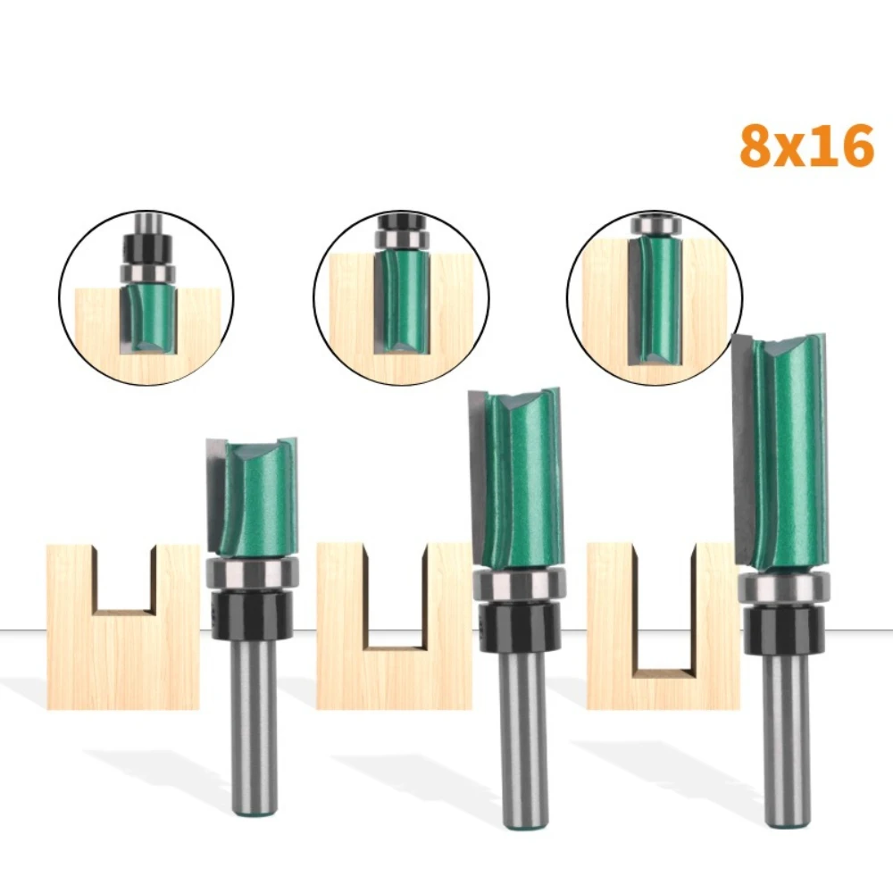 Bearing Straight 8x16 Paint Green Woodworking Milling Cutter Handle with Bearing Straight Double-edged Profile Trimming