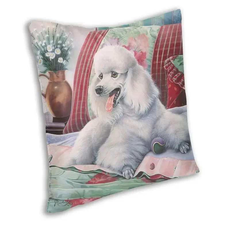 Cute White Poodle Painting Cushion Cover 40x40 Home Decorative 3D Print Animal Dog Throw Pillow Case for Sofa Double Side