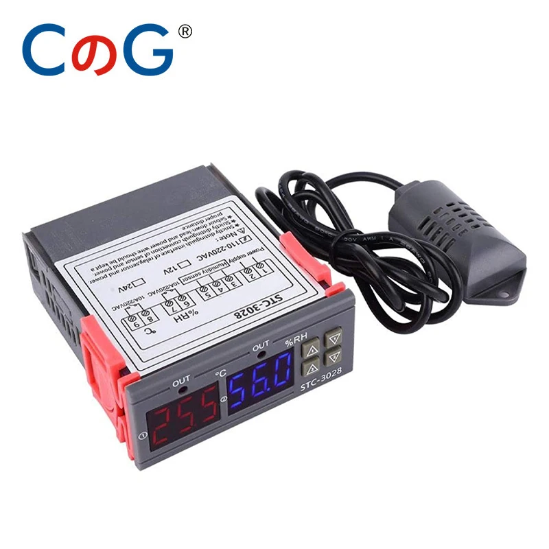 CG STC-3028 12V 24V 220V Dual Digital Temperature Humidity Controller Heating Cooling Thermoregulator Thermostat for Incubator