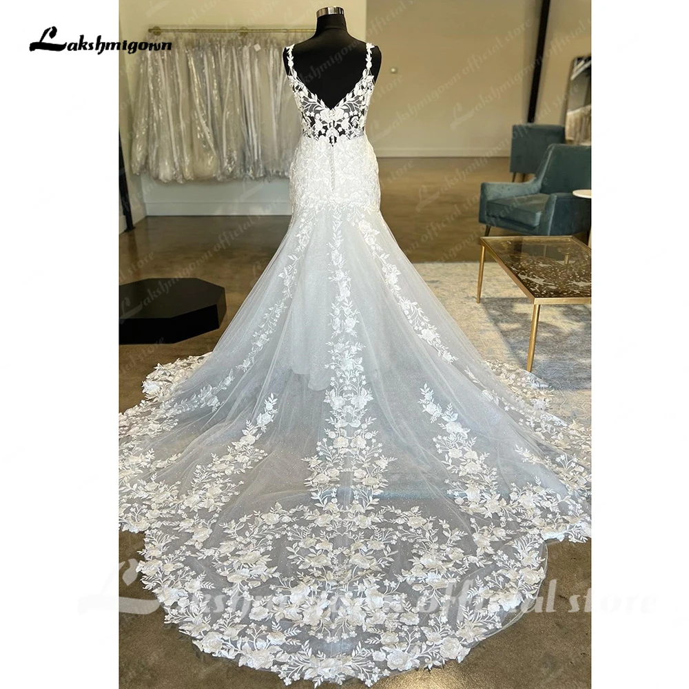 Lakshmigown-vestido de novia con Apliques de encaje para mujer, traje de sirena árabe de lujo, corte sirena