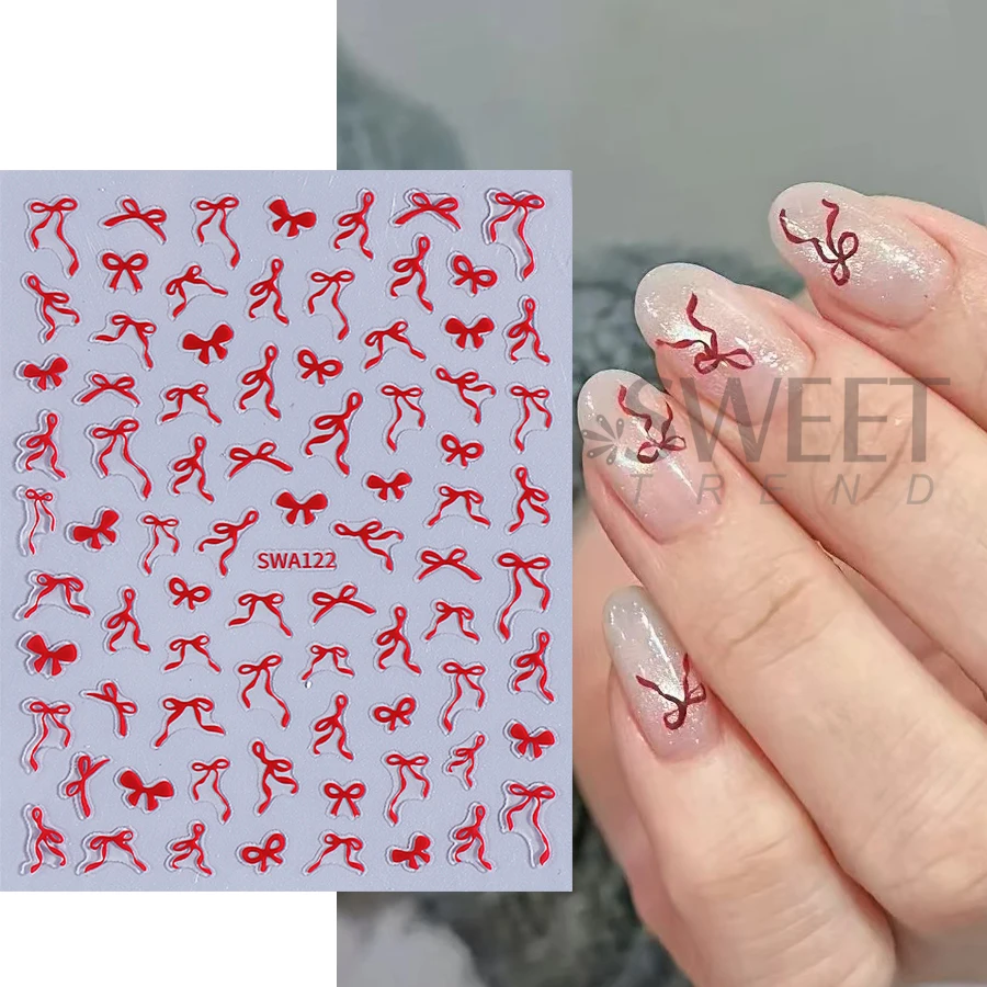 4pcs Bowknot สติกเกอร์เล็บกาวริบบิ้นลูกไม้โบว์ออกแบบเล็บสติ๊กเกอร์ Sliders DIY ตกแต่งเล็บหรูหรา