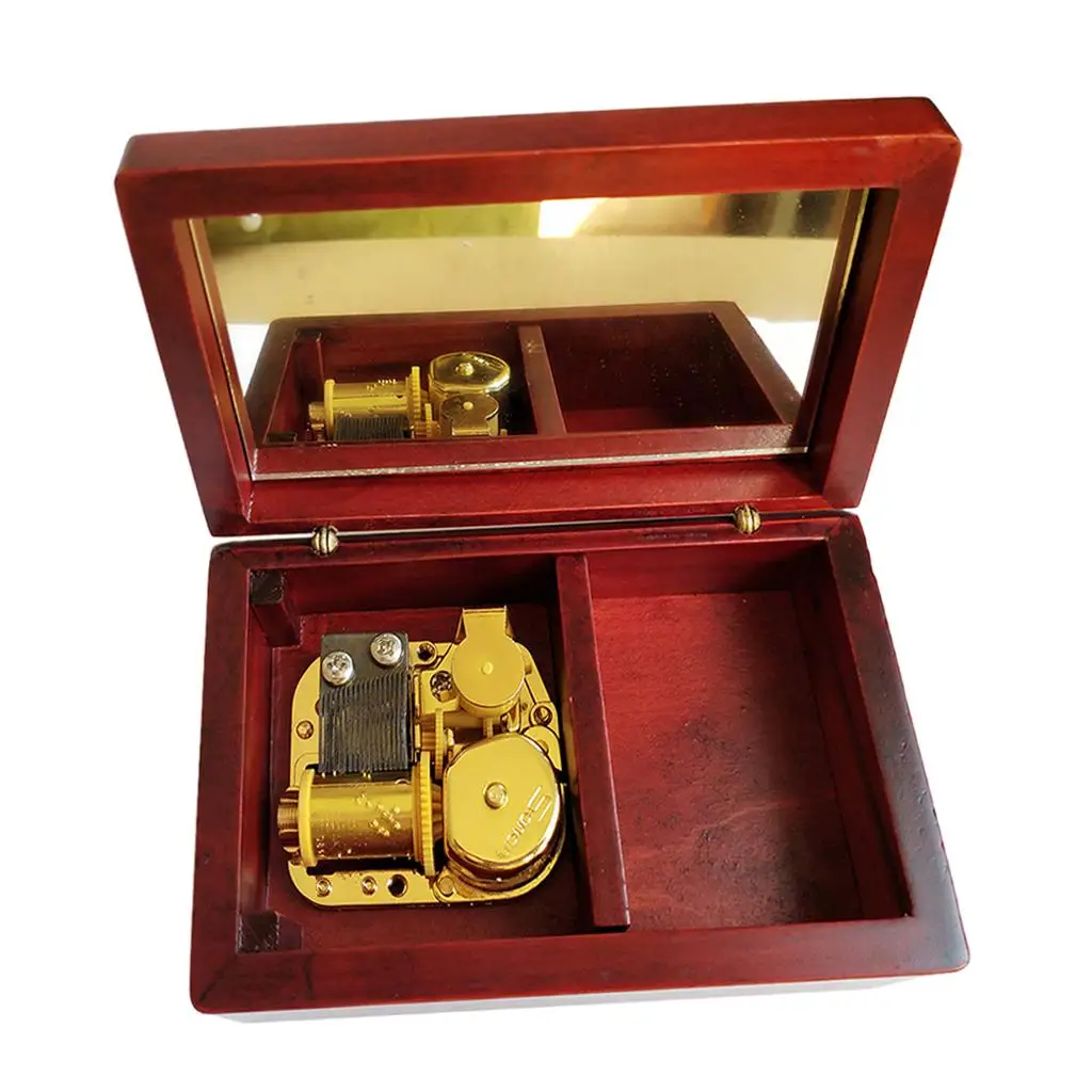 Vintage Style Wooden Music Box Creative Crafts Melody Jewelry Holder Hand-cranked Musical Box for Family Occasions