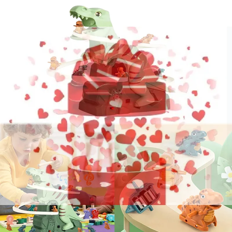 Toddler Dinosaur Climbing Slide Stairs Toy Race Track Game Set Electric Adventure Slide Roller Coaster With Light Music Kid Gift