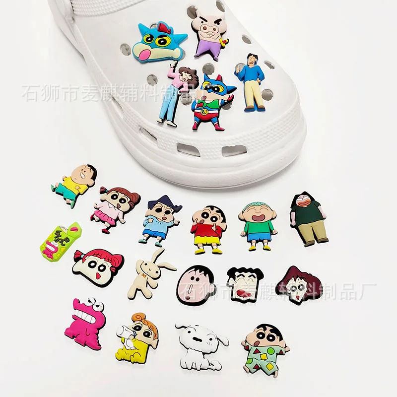 21pcs/set Anime Crayon Shin-chan Cool model Shoes Charms Silicone Croc Accessories Kids X-mas Gifts Wristband Hole Slipper Decor