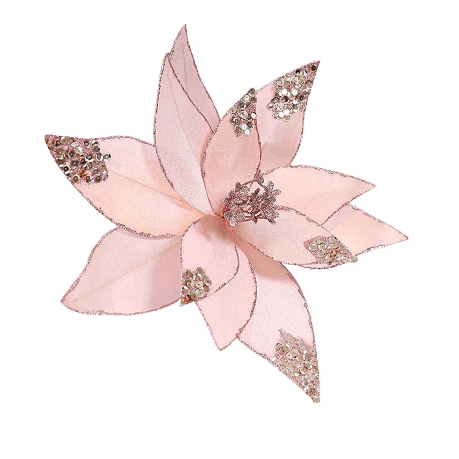 Artificial Christmas Flowers Shiny Floral Picks Yarn Stems With Glitter Ornaments For Xmas Tree Wreath Decor Decorations