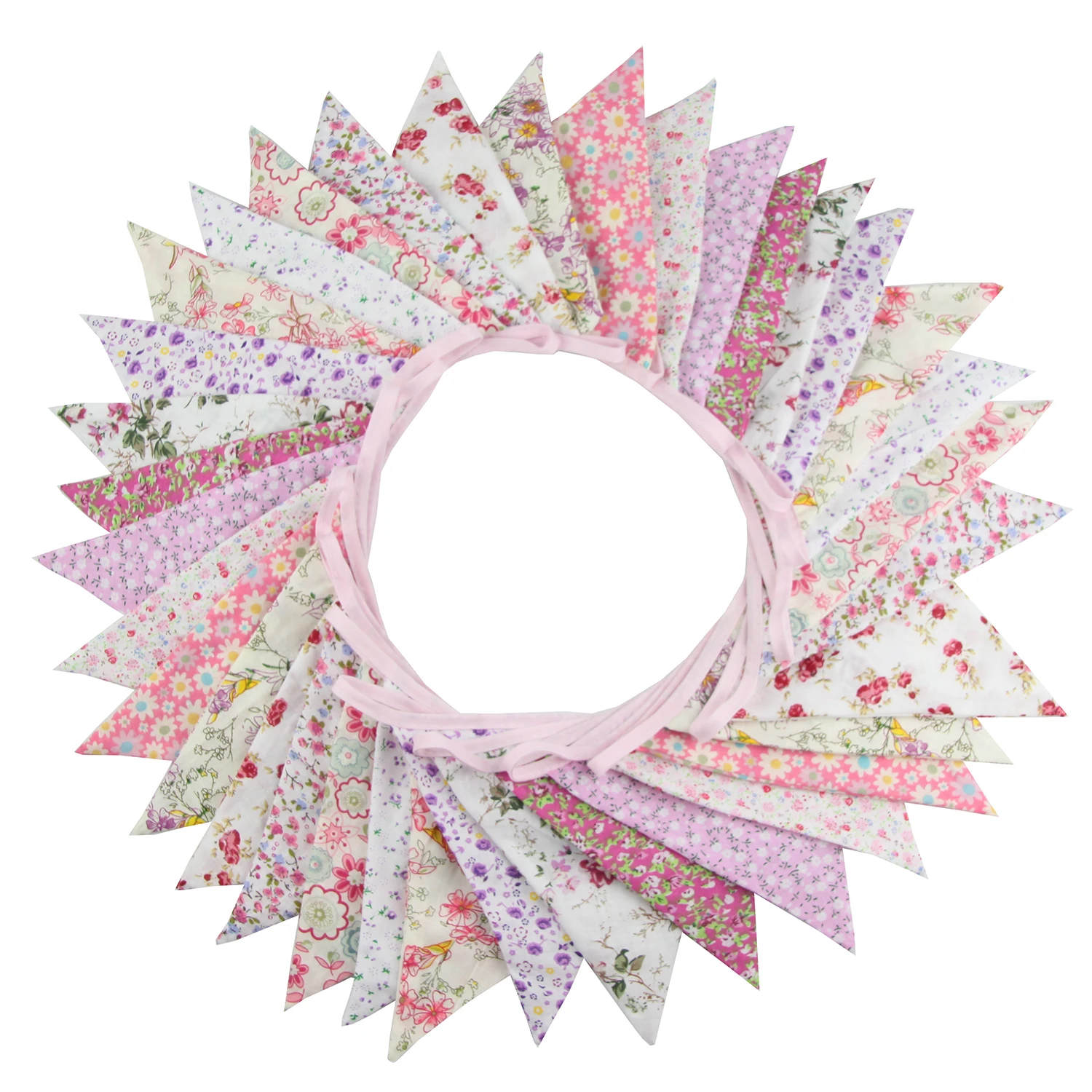 10M 36 Pennant Double Layers Flags Floral Cotton Fabric Bunting Wedding Party Decoration Banner Home Baby Shower Garland
