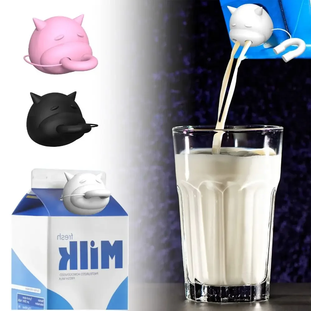 

New Hot Funny Cow Shape Milk Box Cover Silicone Easy To Clean Milk Splitter Novelty Milk Lid Kitchen Supplies