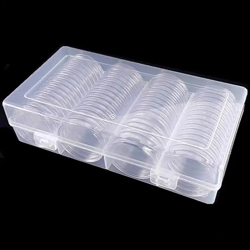 Coin Case 60 Pieces 40 Mm Silver Eagles Coin Capsules Coin Holder Storage Container With Storage Organizer Coin Box Clear box