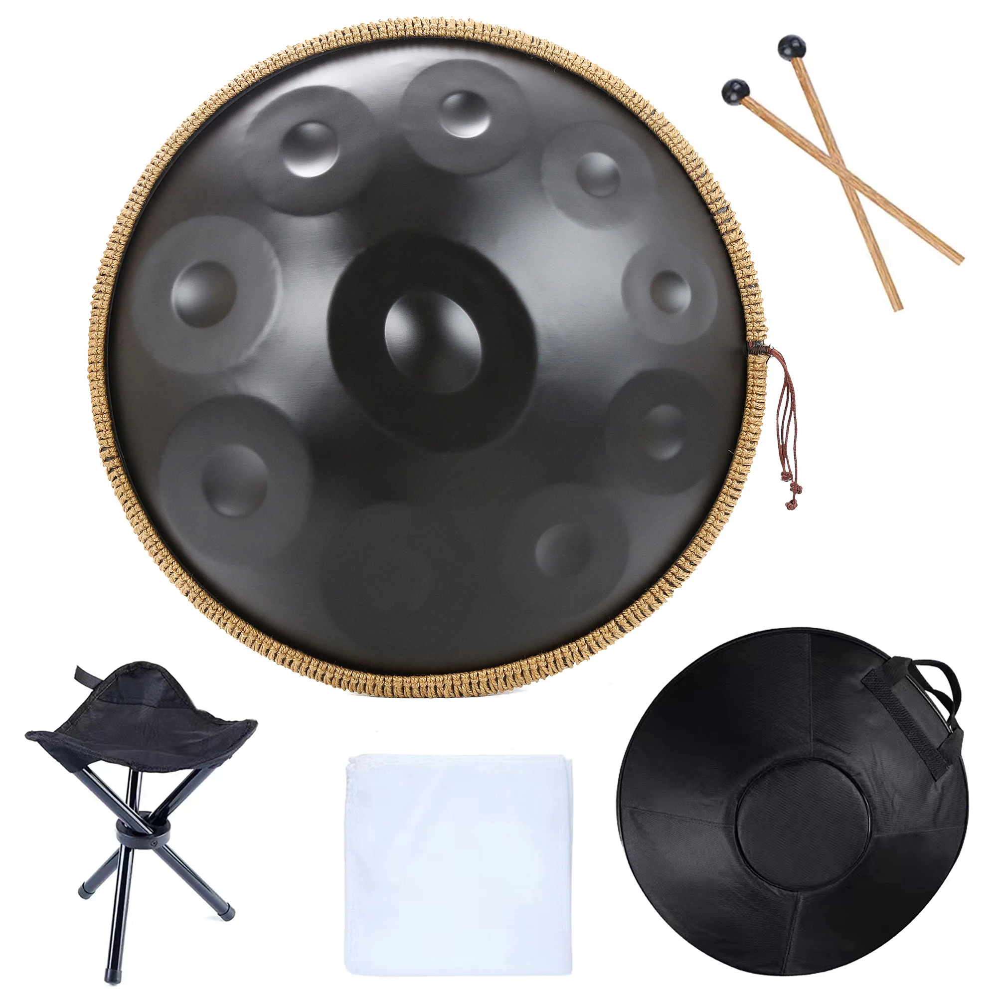 Handpan 22 Inci 432HZ D Minor 9 10 12 Catatan 440HZ Nitrida Pantam Drum Panci Tangan Baja Tahan Karat untuk Meditasi Pemula Yoga