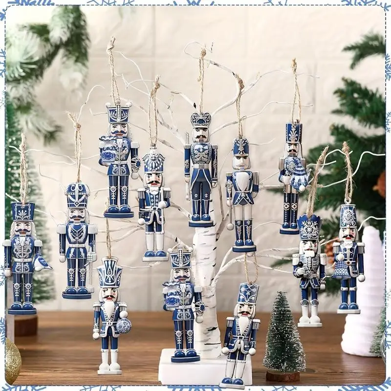12-teiliges dekoratives Set aus Nussknacker-Holz – Neujahrs-Weihnachtsgeschenk, Party-Dekoration und Heimdekoration, Weihnachtsbaum-Hängeornament
