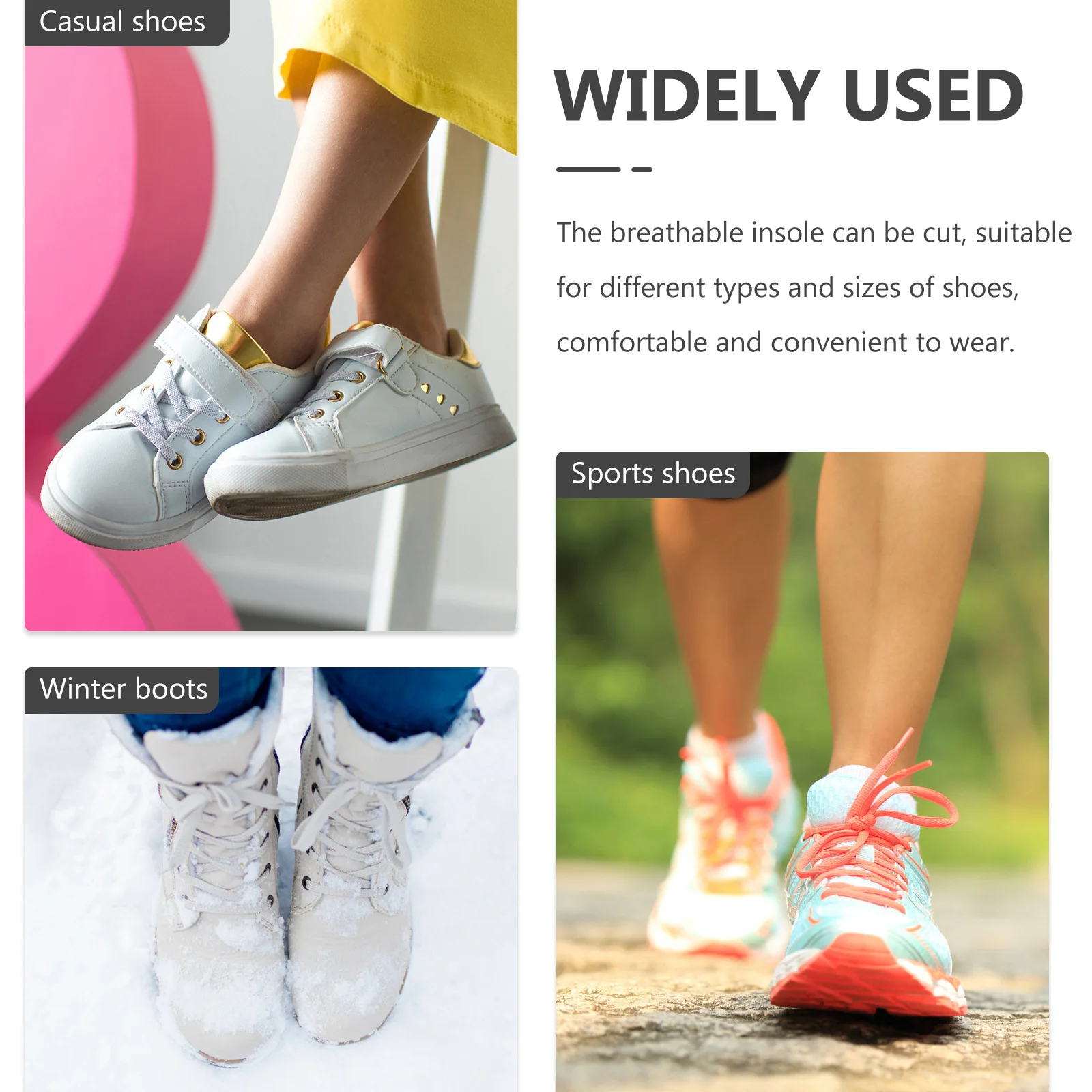 

Pair of Women 3.5cm Taller Height Insoles Grey Eu Size 34-40 Cushioned Shoes Pads Relieve Fatigue Walking Comfort