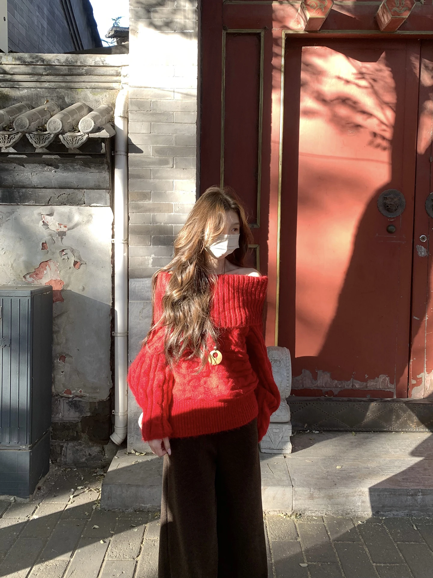 

XXIIUU Fce Trendy oulder Bared Autumn Winter New Lazy Twisted Double Color Knitted Sweater Base irt Top Women's Faion