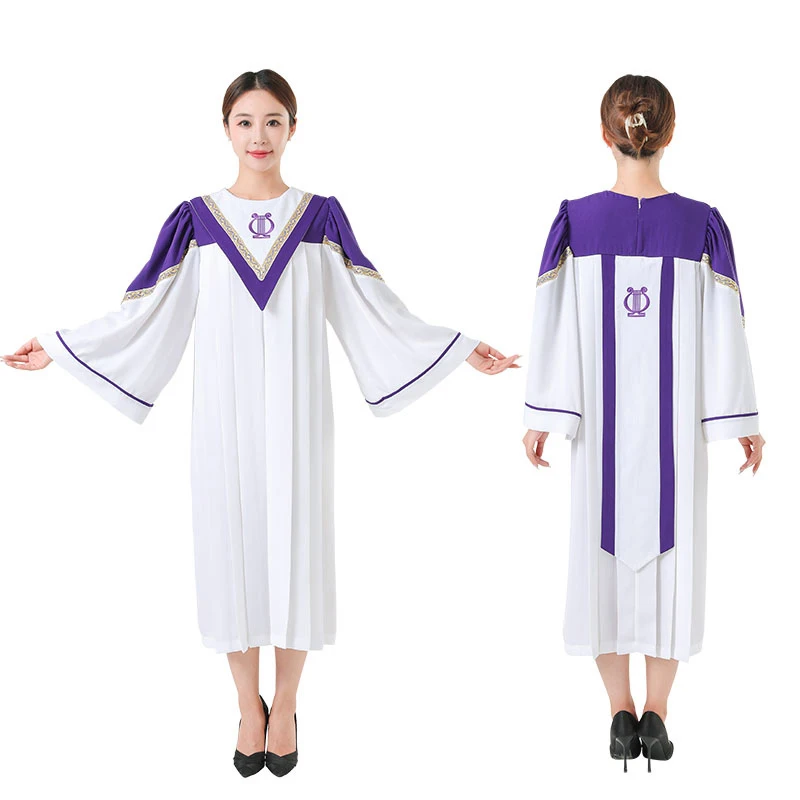 

Church Padre Choir Class Uniform Adult Dress High End Round Neck European POP White Robe Christian Hymn Loose Fitting Gown JT008