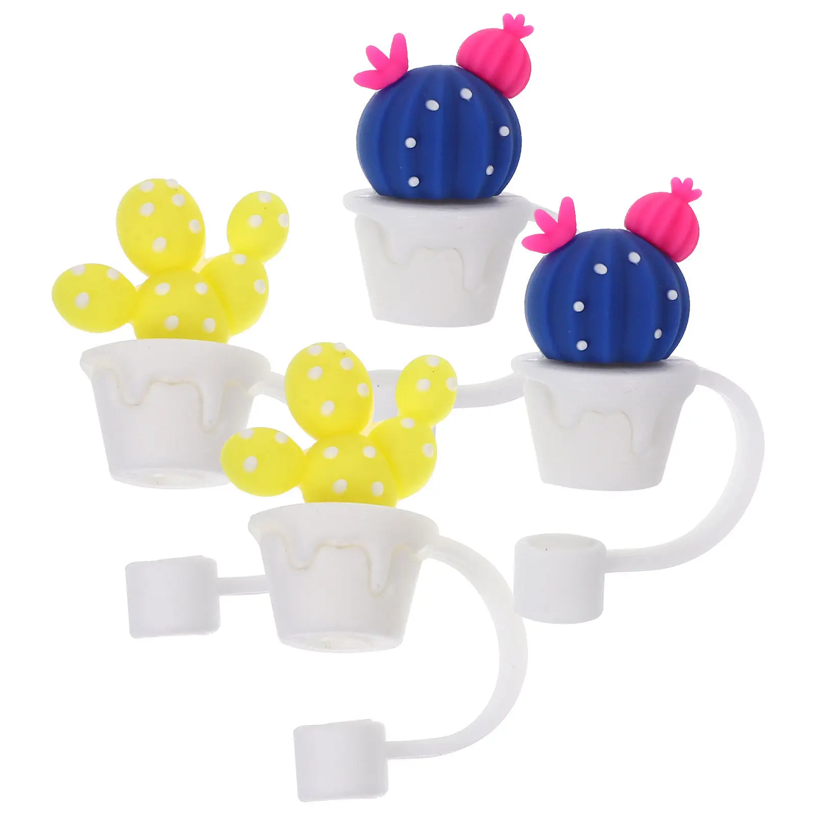 4Pcs Silicone Straw Covers Cactus Shape Reusable Drinking Straw Caps Cute Cartoon Tip Protectors for Parties Baby Shower