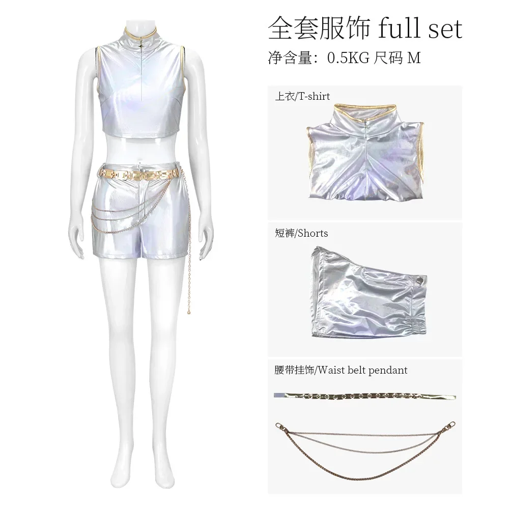 زي لعب الأدوار مجموعة الصيادة للفتيات رومي K-POP زي أداء أبيض متألق لحفلات الهالوين