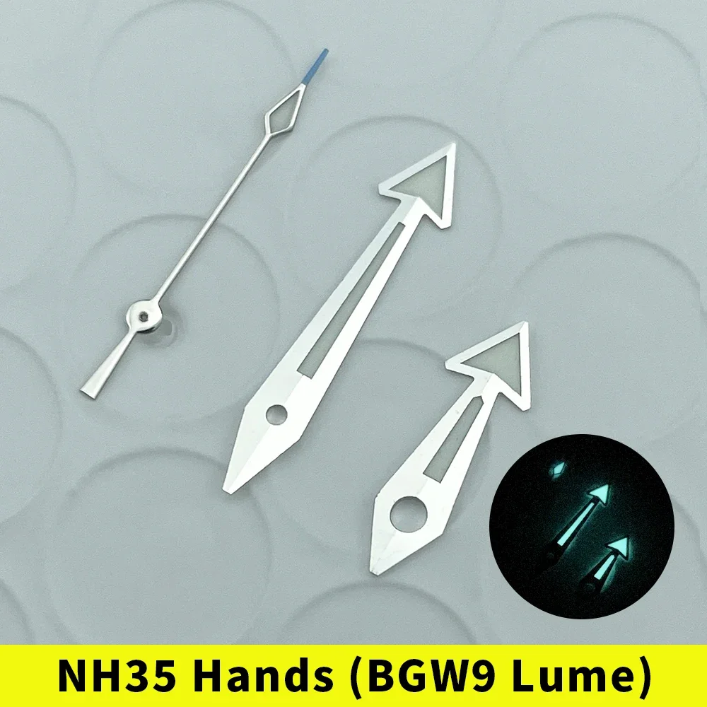 NH35 NH38 Silver Watch Hands Set NH36 Super BGW9 Lume SM 600M Ocean Planet Style for 33mm Dial Blue Tip