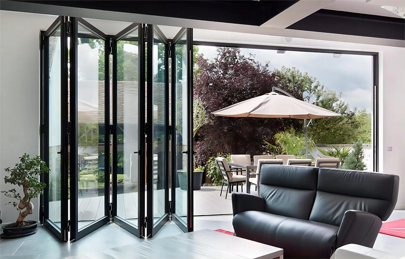 Sixinalu Villa Thermal Break Aluminum Glass Door Double Glazed Metal Narrow Frame Patio Bifold Door Accordion Type Folding Door