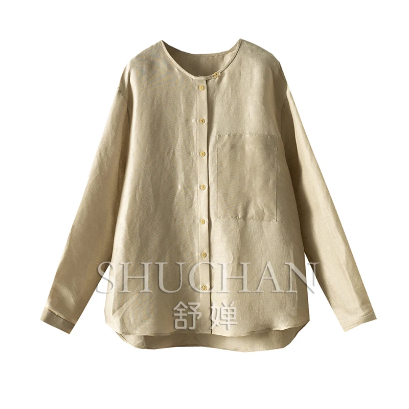 

New High Quality Commuter Silk Linen Loose Shirt Women 17A5 Blouses for Women Fashion 2025 Tops Mujer