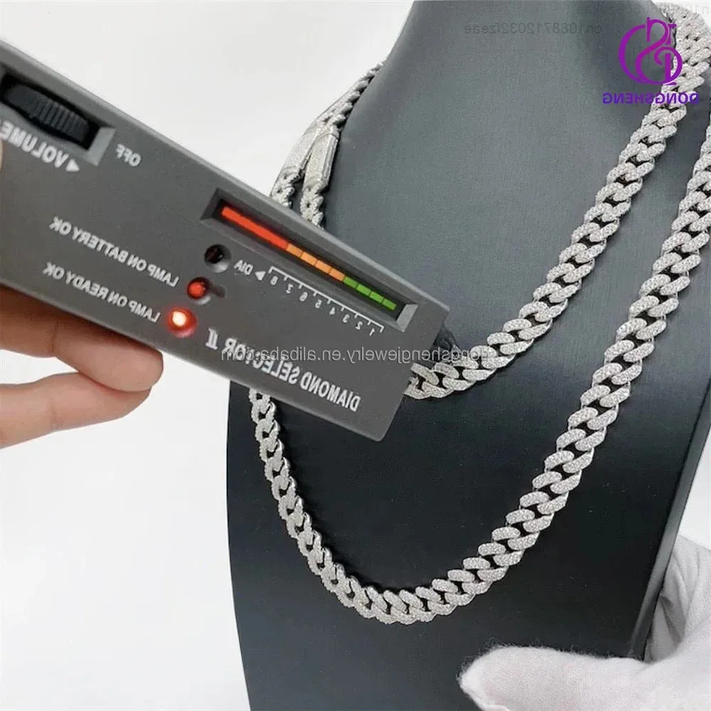 

Iced Out Jewelry Cuban Link Chain 10mm S925 Silver Dual Rows Brillant Diamond Round Cut Clear Moissanite Cuban Necklace