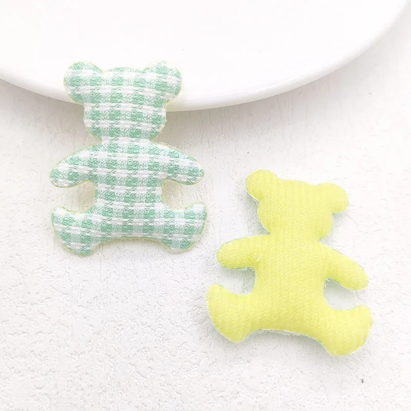 60Pcs/Lot 3.5*4.2CM Lattice Fabric Bear Padded Appliques For DIY Handmade Children Headwear Garment Accessories Patches