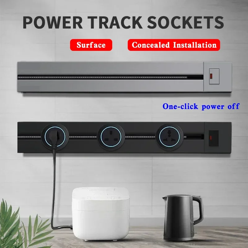 Removable Power Track Rail Socket UK/EU/UN/US/Universal US/USB Type-C Wall Mounted/Embedded Socket Kitchen Bathroom Socket