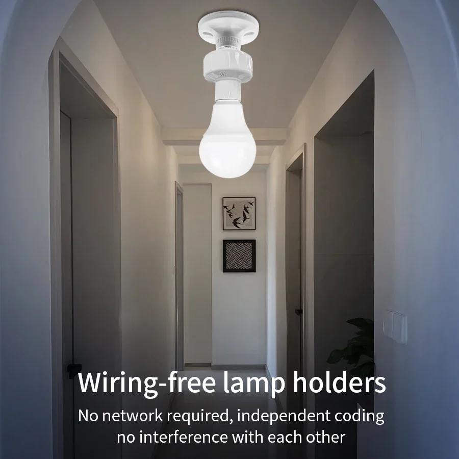 E27 Wireless Lamp Holder RF433MHz Sensor Portable Round Remote Switch Bedroom Warehouse Workshop LED Bulb Remote Controller