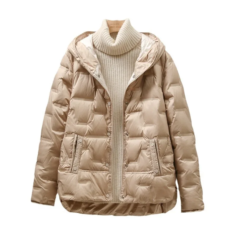 2025 outono inverno dupla face leve pato branco para baixo jaqueta para mulher solta casual único breasted puffer casaco