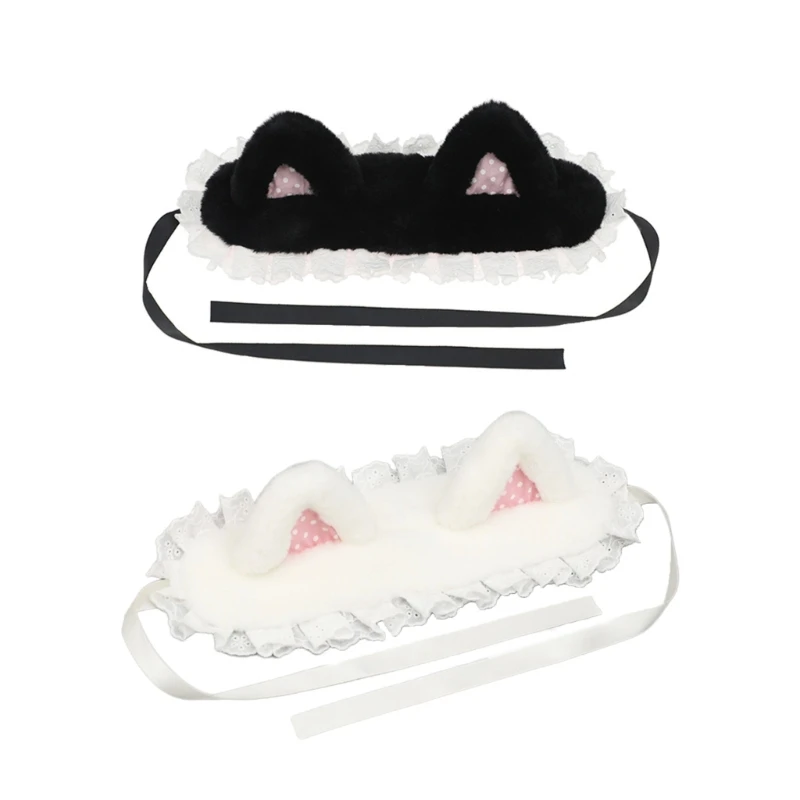 Y2K Style Pleated Lace Cat Ear Shape Hair Hoop Cute Photoshoot Hair Holder New Year Party Costume Headwear for Teens