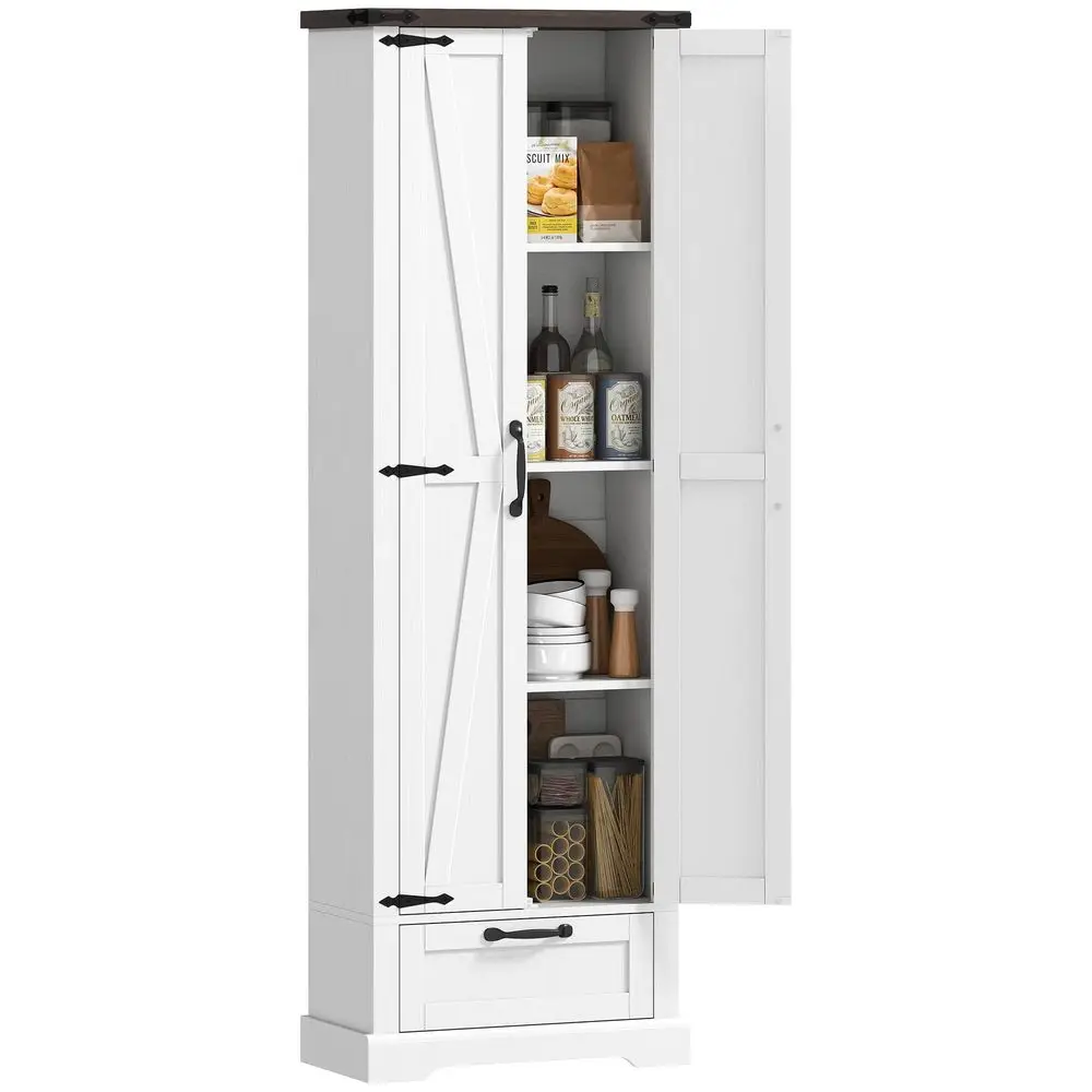 

71 Tall Kitchen Pantry, Farmhouse Storage Cabinet with Barn Doors, Drawer and Adjustable Shelves, Freestanding Food Pantry Cabi