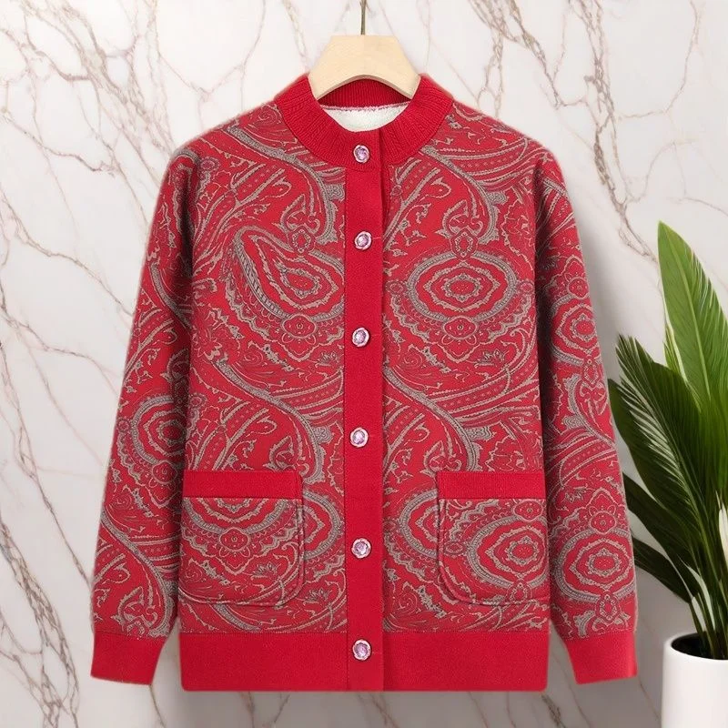 가을 벨벳 가디건 보온 이너탑 엄마복 단추 두꺼운 방한 자켓