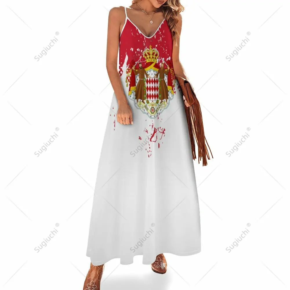 Long Dresses Dress Monaco Flag Print New Casual Sleeveless Women's V-Neck Printed Dress Swing Retro Dresses