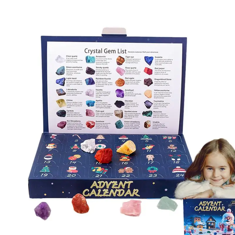 

Gemstone Advent Calendar 2024 Children's Crystal Gem Crystal Collection Christmas Countdown Toys Gemstone Stone Learning Kit