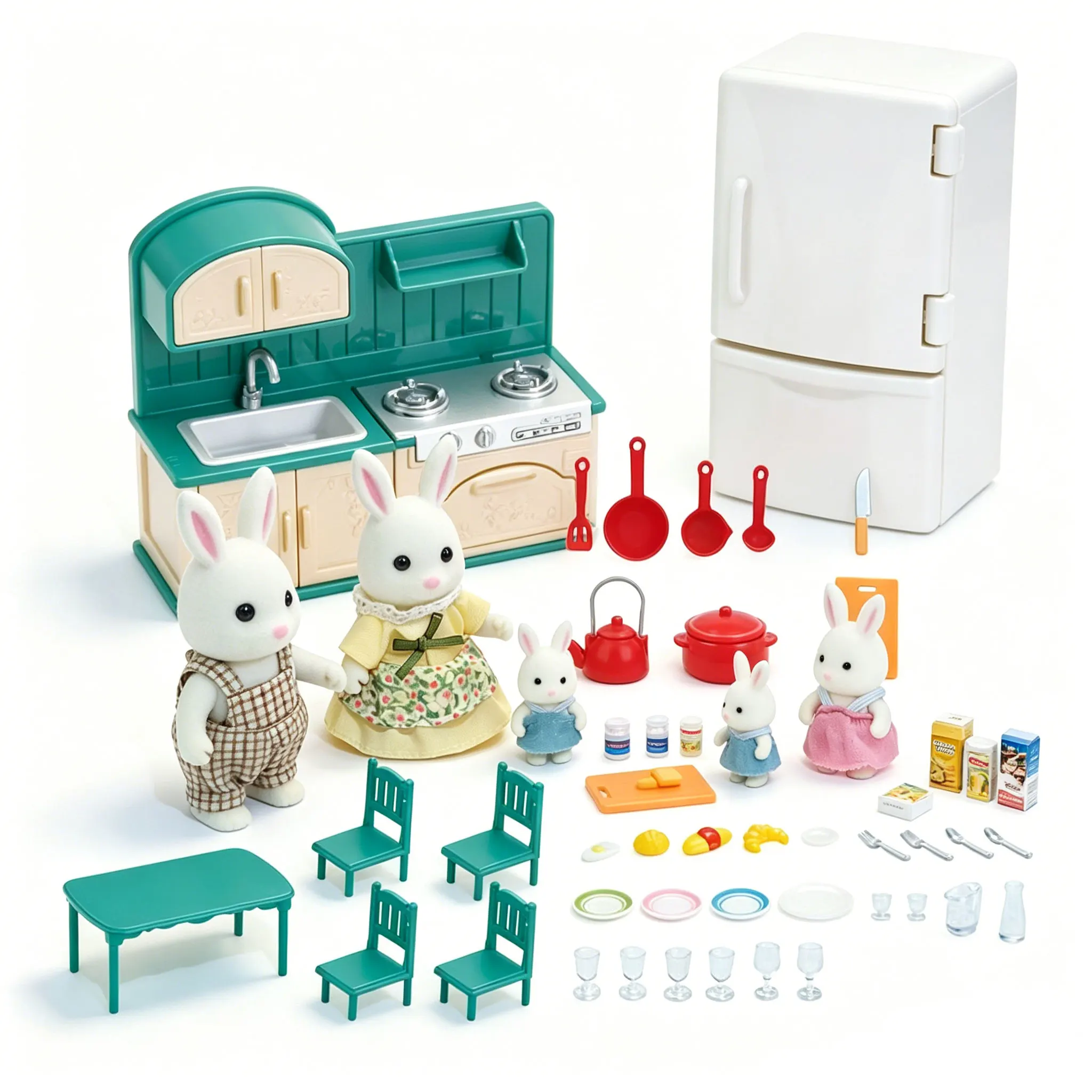 Dollhouse Furniture Set for Kids Toys Miniature Kitchen Doll House Accessories Pretend Play Family Dollhouse Refrigerator Set