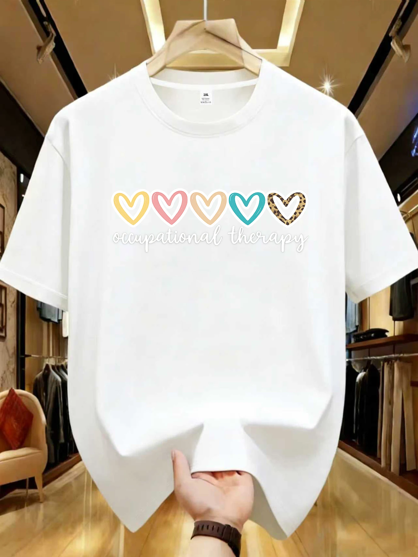 

【WDS01321】Colorful love printed plus size women's round neck T-shirt summer casual short sleeved top street fashion versatile