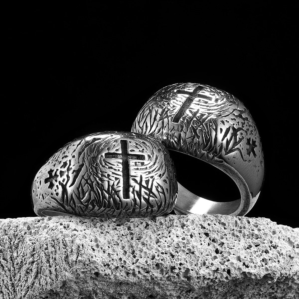 Vintage Christian Cross Amulet Men Rings Stainless Steel Women Jewelry Punk Rock Cool Stuff Fashion Accessories Gift Wholesale