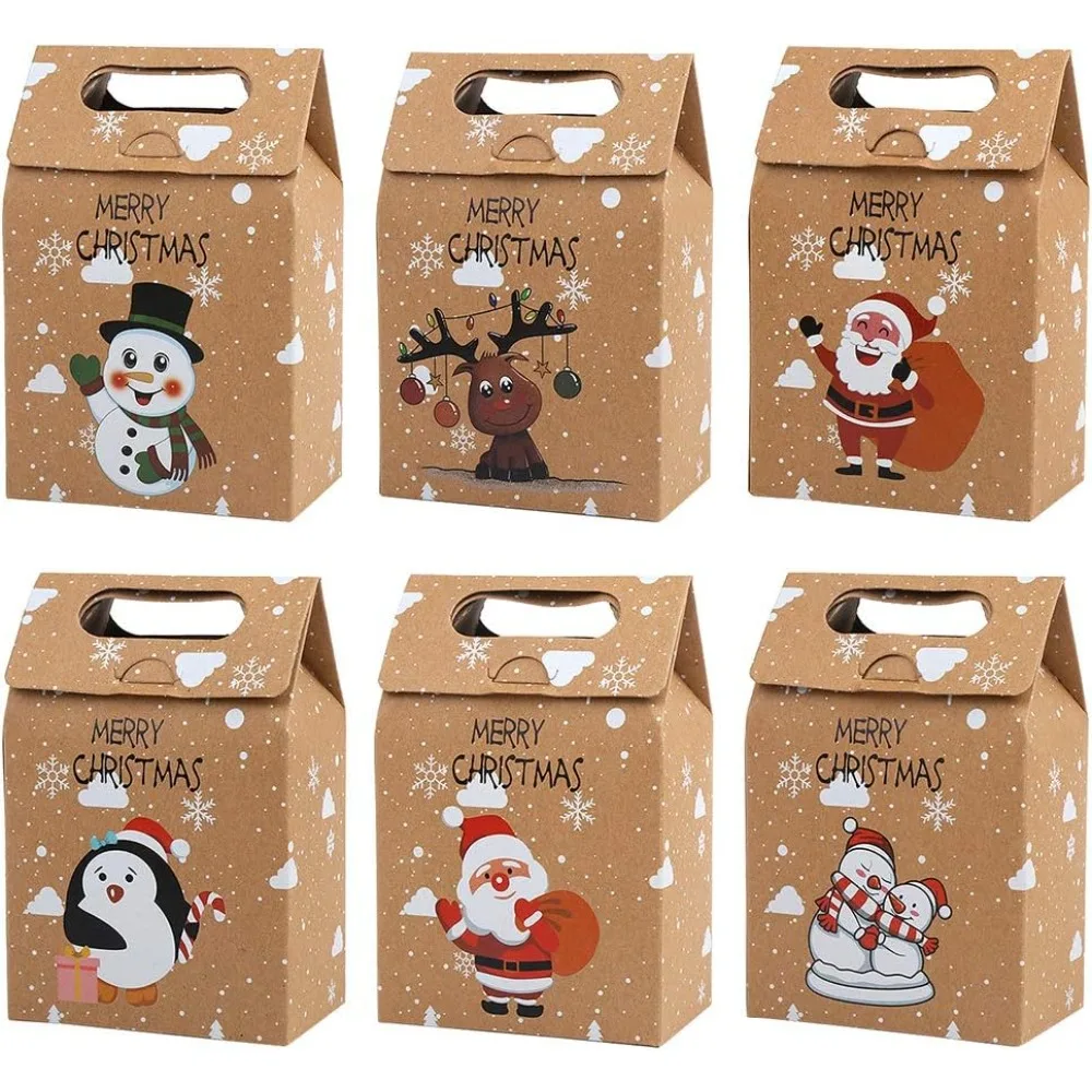 

12 PCS Christmas Kraft Paper Bags, Santa Claus & Reindeer Xmas Gift Bags, 6.1in L x 3.9in W x 2.4in H, Perfect for Christ