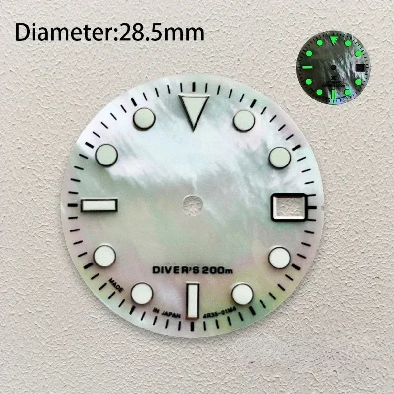 Quadrante da 29 mm quadrante a conchiglia adatto per movimento NH35 NH36 accessori per la modifica dell'orologio logo personalizzato luminoso verde NUOVO fai da te