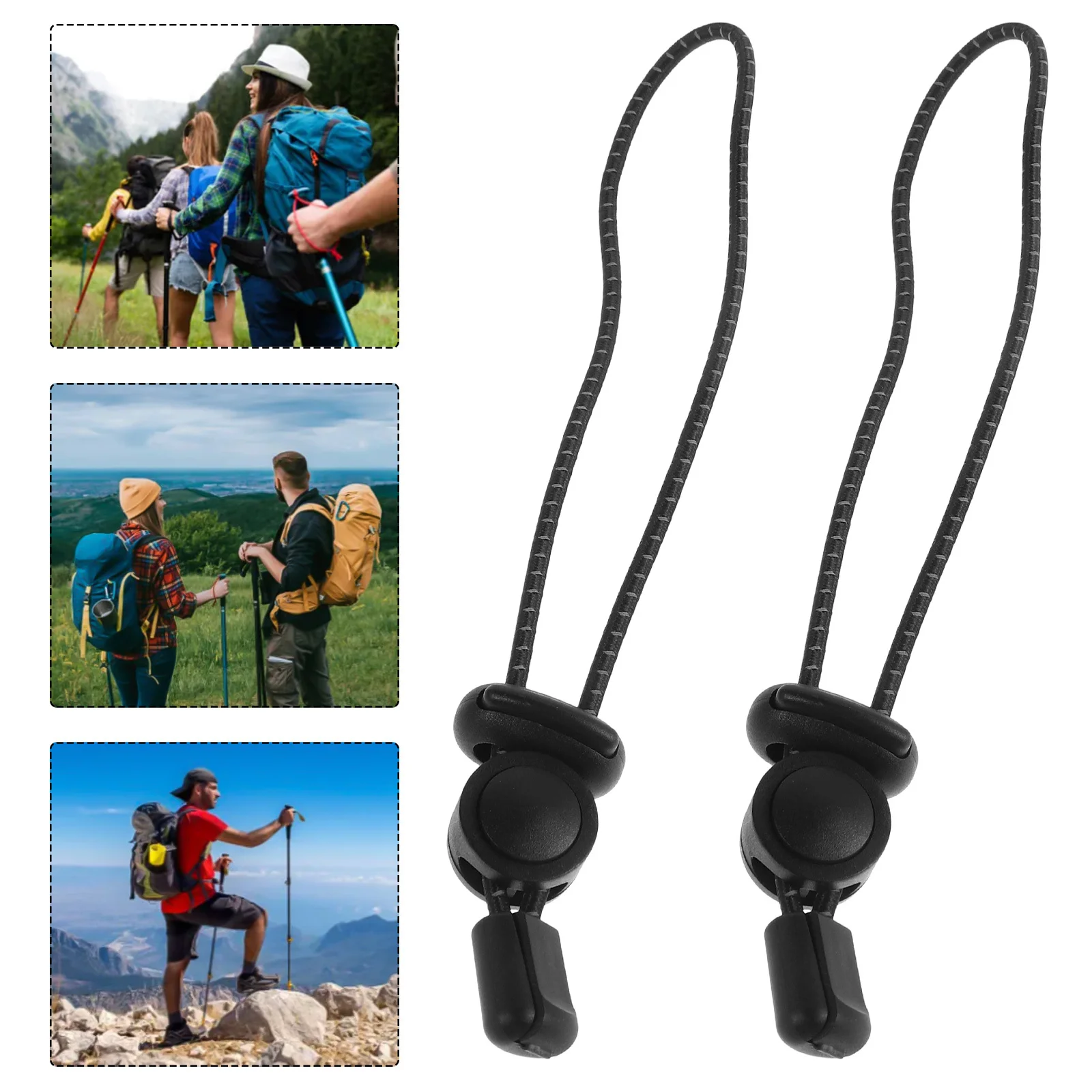 

2pcs Black Adjustable Elastic Rope Lanyard For Trekking Pole Holder Hiking Stick Fixing Mountaineering Climbing Outdoor Gear