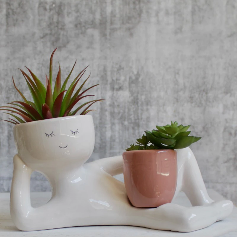 

Lazy Guy Planter Pots For Indoor Plants Cute Resin Flower Head Planters Lying Down Figure Home Garden Decoration Gift