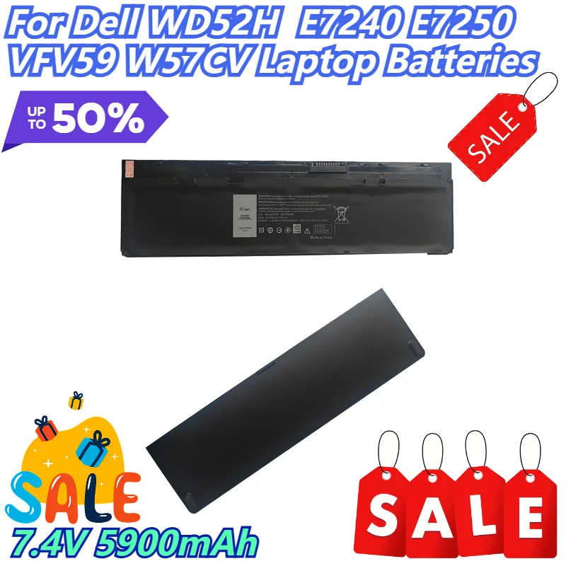

7.4V 5900mAh For Dell WD52H E7240 E7250 VFV59 W57CV Laptop Batteries