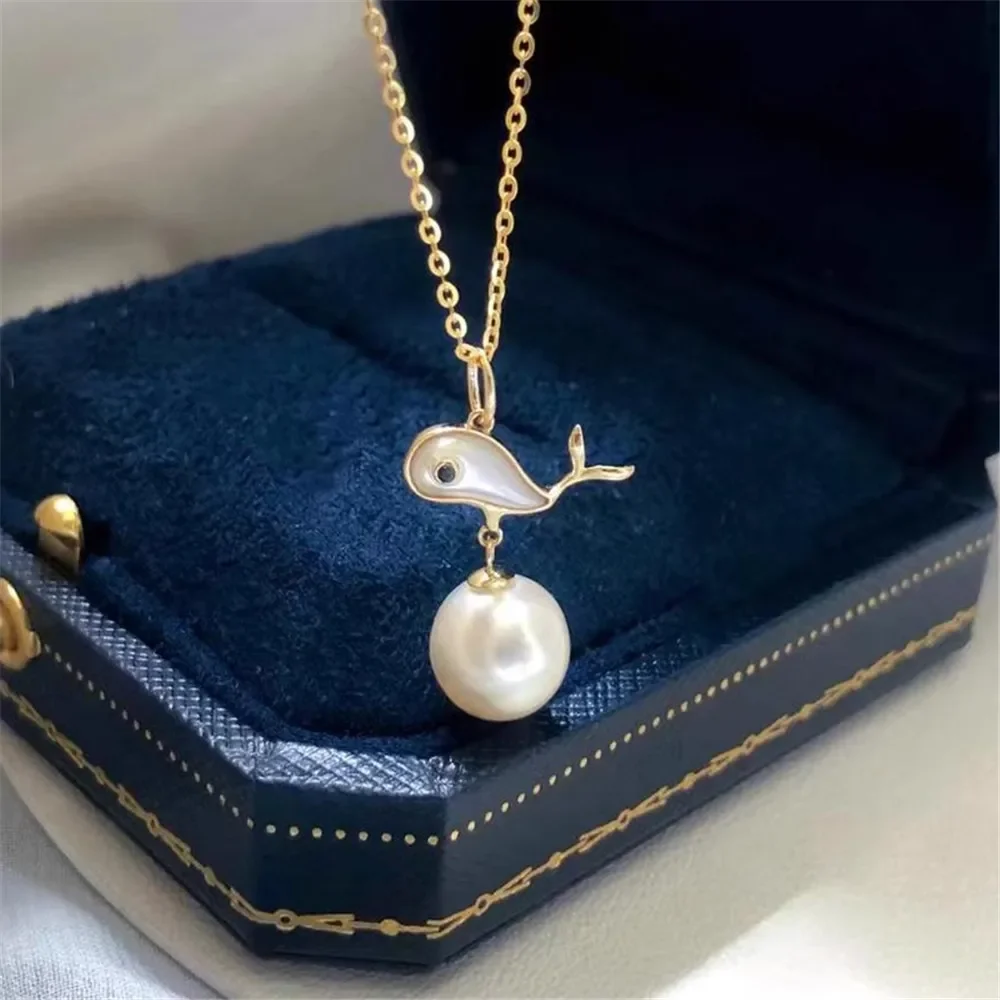 

DIY Pearl Accessories G18K Yellow and White Gold Pendant Empty Holder Fashion Necklace Pendant Holder Women's 9-13mm Round Beads