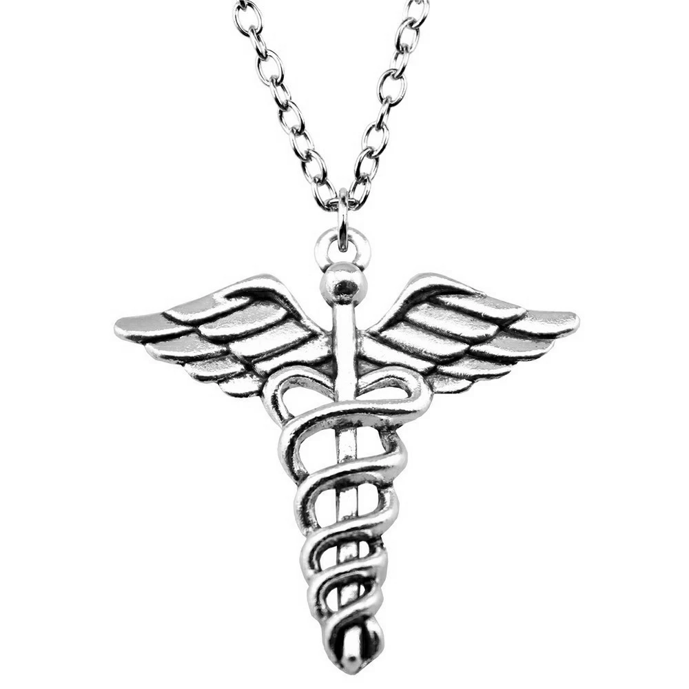 1pcs Caduceus Medical Symbol Woman Choker Car Pendant Accessories For Jewelry Wholesale Chain Length 70cm OR 45+4cm