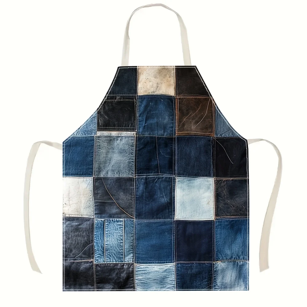 1pc Denim Patchwork Apron for Men Women Kitchen Cooking Baking BBQ Grill Workshop Artist Craft DIY Home Decor