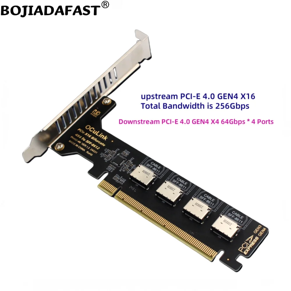 PCI-E 4.0 16X PCIe X16 to 4 * Oculink SFF-8611 & SFF-8612 Expansion Riser Card for U2 NVME SSD