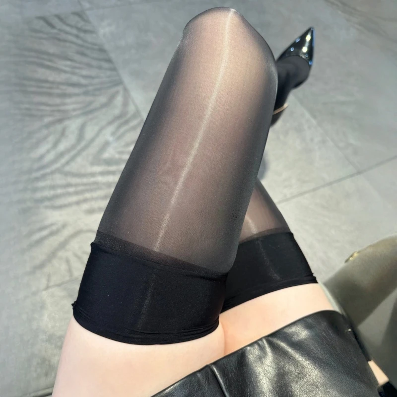 

Women Sexy Candy Colors Elastic Nylon Thigh High Stockings Soft Rib Cut Edge Skinny Leg Medias 8D Oil Glossy Party Club Lingerie