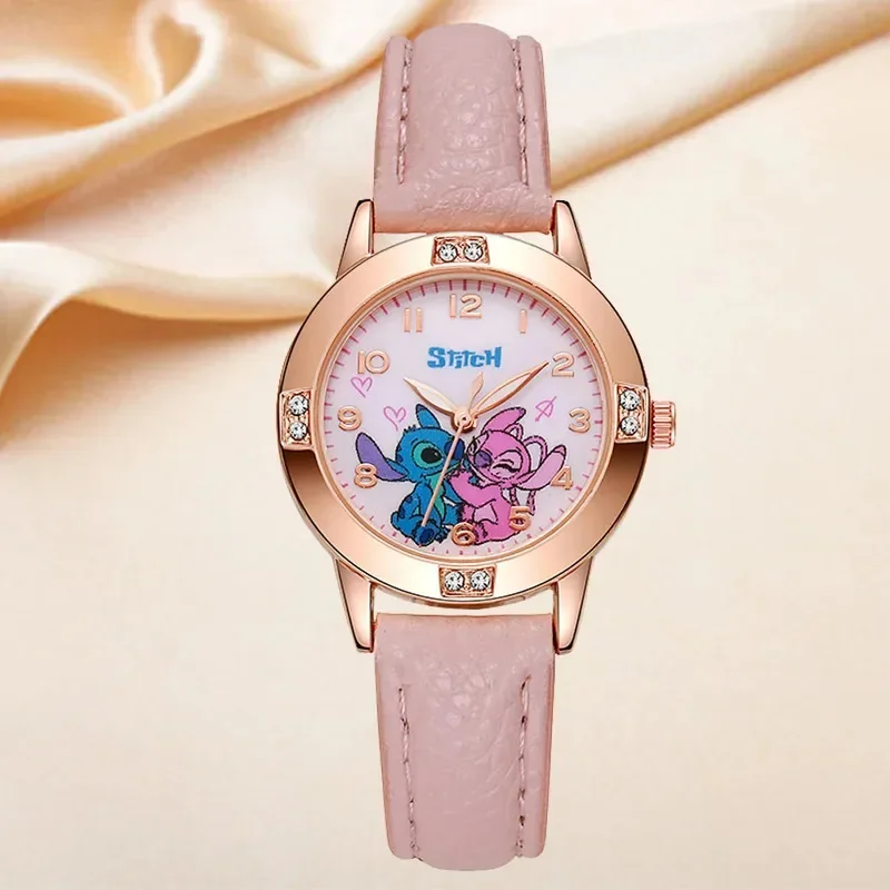 Disney Stitch Kids Watches Cute Cartoon Quartz Watch with Imitation Diamond Strap for Boys & Girls, Student Wristwatch Gift