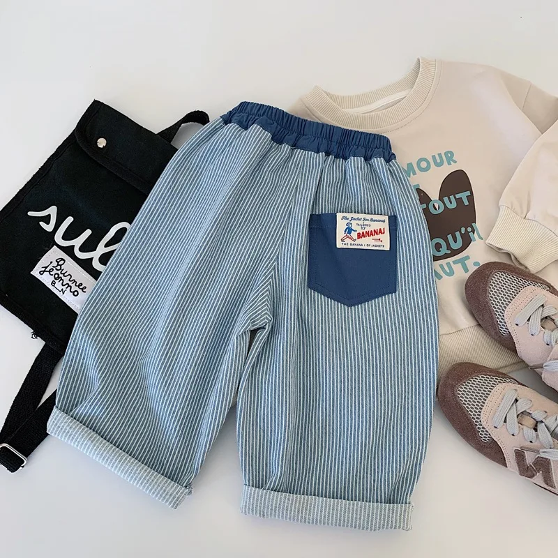 Children Clothing Kids Korean Style Casual Loose Jeans New Spring Autumn Boys Fashionable Simple Striped Versatile Jeans